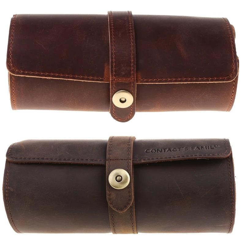 3 Slots Leather Watch Roll Travel Case Vintage Display Storage Box