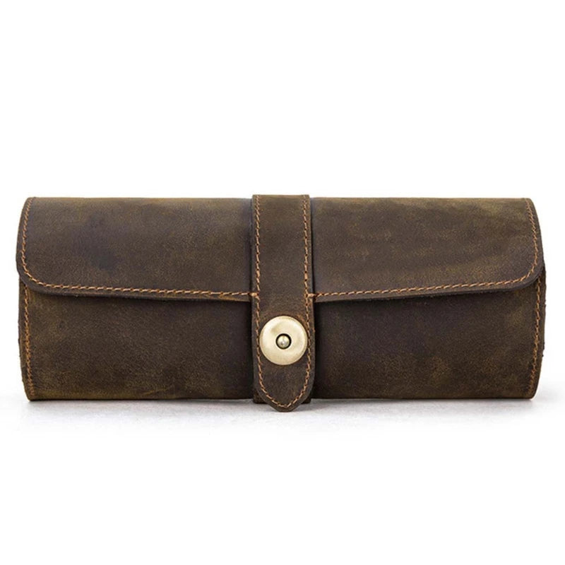 3 Slots Leather Watch Roll Travel Case Vintage Display Storage Box