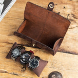 3 Slots Leather Watch Roll Travel Case Vintage Horse Leather Watch Storage Box