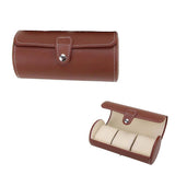 3 Slots Round Watch Case PU Leather Velvet Jewelry Storage Box