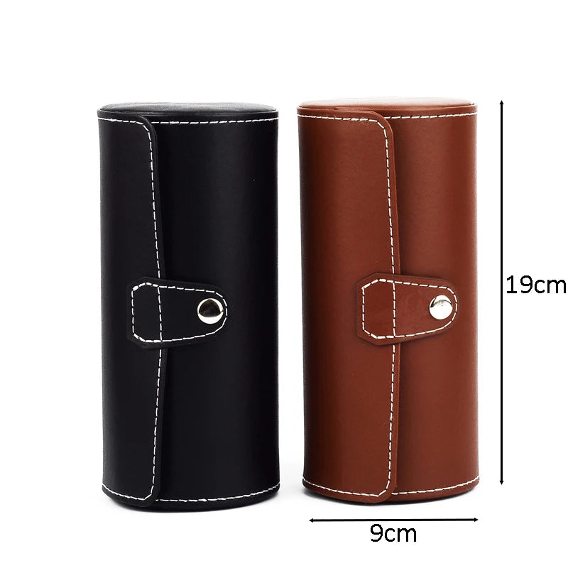 3-Slots Watch Box Leather Roll Wrist Pillow Vintage Men Travel Portable