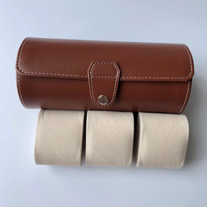 3 Slot Watch Roll Travel Box Brown PU Storage
