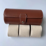 3 Slot Watch Roll Travel Box Brown PU Storage