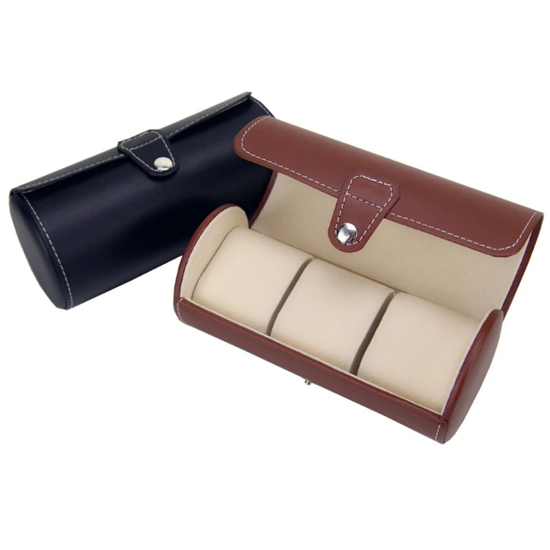 3 Slots Watch Roll Travel Case Leather Display Watch Storage Box