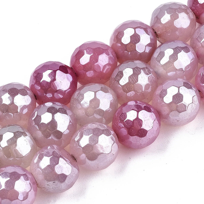 3 Strands Electroplate Faceted Agates Stone Round Beads for DIY Bracelets