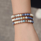 3 Strands Natural Stone Leather Bracelet 6MM Boho Vintage Bracelet