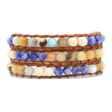 3 Strands Natural Stone Leather Bracelet 6MM Boho Vintage Bracelet