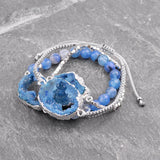 Quartz Agates Slice Charm Bracelet Women Braided Rope Silvery Copper Nug