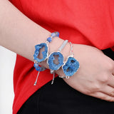 Quartz Agates Slice Charm Bracelet Women Braided Rope Silvery Copper Nug