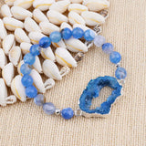 Quartz Agates Slice Charm Bracelet Women Braided Rope Silvery Copper Nug
