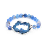 Quartz Agates Slice Charm Bracelet Women Braided Rope Silvery Copper Nug