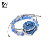 Quartz Agates Slice Charm Bracelet Women Braided Rope Silvery Copper Nug