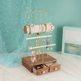 3 Tier Jewelry Stand Tower with Wooden Drawer Necklace Earring Display