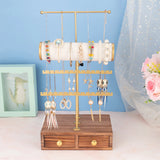 3 Tier Jewelry Stand Tower with Wooden Drawer Necklace Earring Display