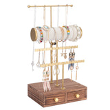 3 Tier Jewelry Stand Tower with Wooden Drawer Necklace Earring Display