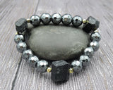Tourmaline Point Hematite Beaded Bracelet 6-8 Inches