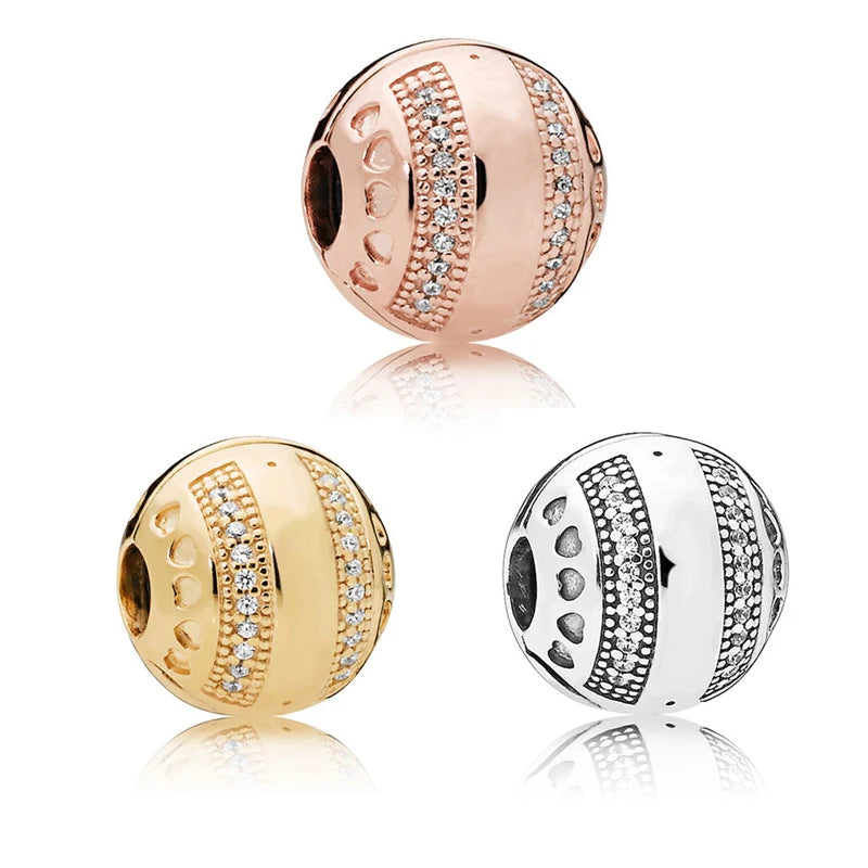 925 Sterling Silver Round Ball Clip Beads for Charms Bracelets