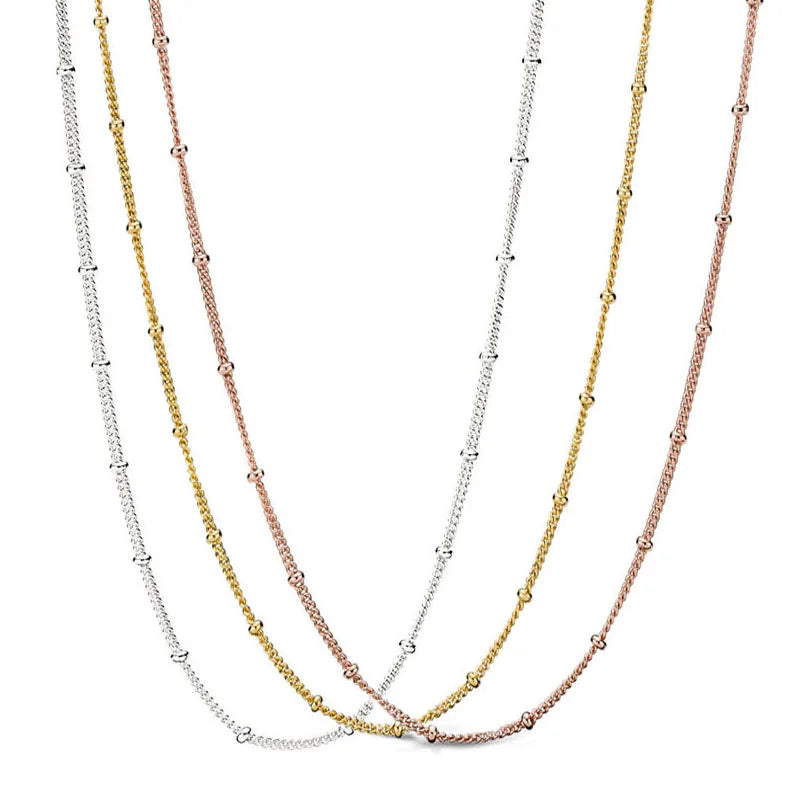 Beaded Long Chain Necklaces in Silver 925 Rose Golden & Golden Shine