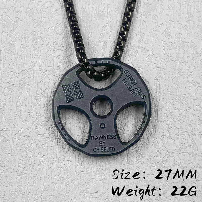 Stainless Steel Fitness Necklace Weight Plate Pendant Barbell Dumbbell