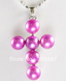 White/Black Pearl Bead Cross Pendant Chain Necklace