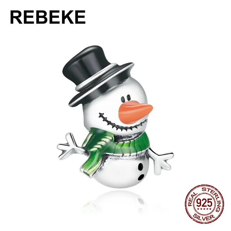 Snowman charm beads for bracelet making 925 sterling silver pendant DIY