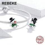 Snowman charm beads for bracelet making 925 sterling silver pendant DIY