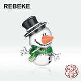 Snowman charm beads for bracelet making 925 sterling silver pendant DIY