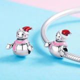 Snowman charm beads for bracelet making 925 sterling silver pendant DIY