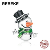 Snowman charm beads for bracelet making 925 sterling silver pendant DIY