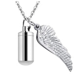 Angel Wing Cylinder Cremation Necklace - Stainless Steel Memorial Pendant