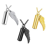 Angel Wing Cylinder Cremation Necklace - Stainless Steel Memorial Pendant