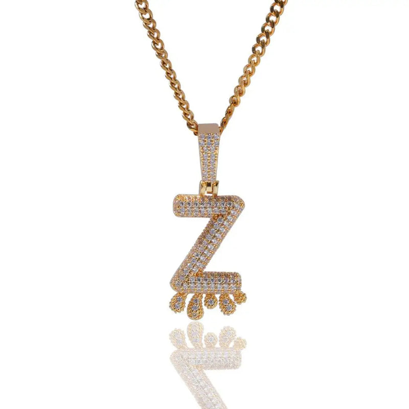 3-Color Drip Bubble Initial Necklace Ice Out Hip Hop Jewelry