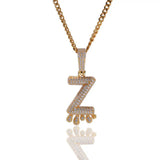 3-Color Drip Bubble Initial Necklace Ice Out Hip Hop Jewelry