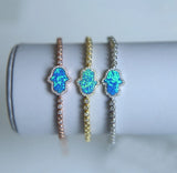 Topaz Opal CZ Fatima's Hand 925 Silver Bracelet