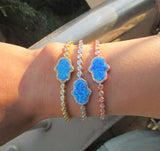 Topaz Opal CZ Fatima's Hand 925 Silver Bracelet