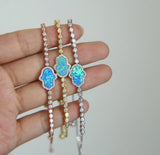 Topaz Opal CZ Fatima's Hand 925 Silver Bracelet