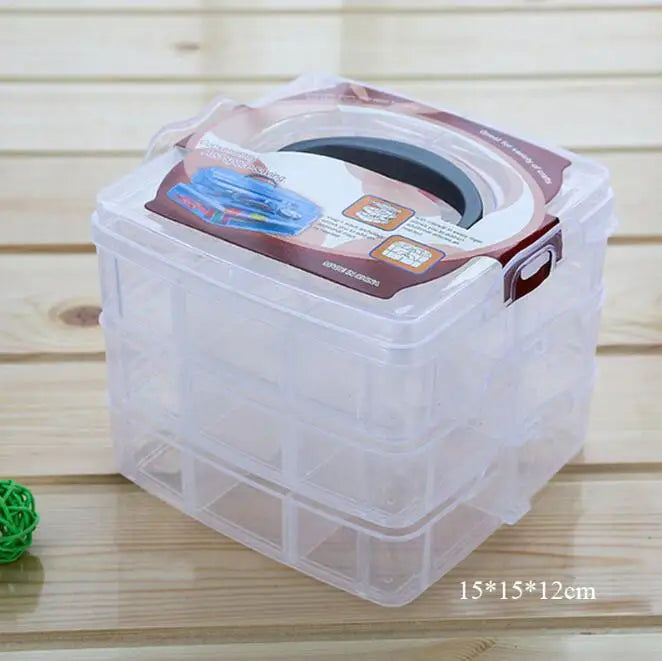 3-Layer 18-Racks Jewelry Storage Box Home Organization Clear Plastic Case