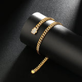 Plated CZ Setting Stainless Steel Chain Bracelet For Men