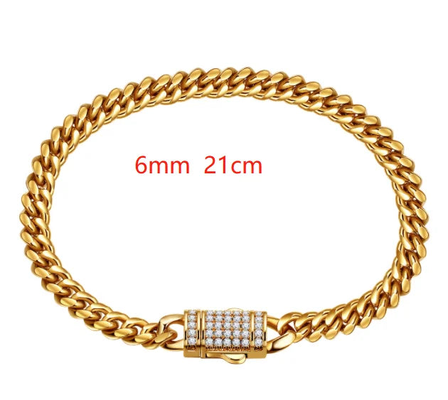 Plated CZ Setting Stainless Steel Chain Bracelet For Men
