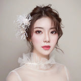 Mori Beige Grey Feather Hairpin Women Headdress Party Bridal Hair Accessories