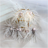 Mori Beige Grey Feather Hairpin Women Headdress Party Bridal Hair Accessories