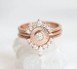 925 Sterling Silver Three-piece Gem Zircon Wedding Rings Set
