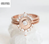 925 Sterling Silver Three-piece Gem Zircon Wedding Rings Set