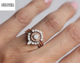 925 Sterling Silver Three-piece Gem Zircon Wedding Rings Set