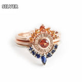 925 Sterling Silver Three-piece Gem Zircon Wedding Rings Set