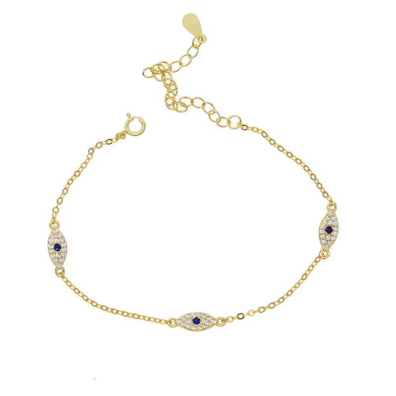 3 pcs CZ Evil Eye Charm Sterling Silver Bracelet Extension