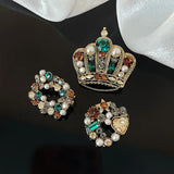 Crystal Crown Brooches Pins Rhinestone Pearl Badges Lady Suit Coat Jewelry