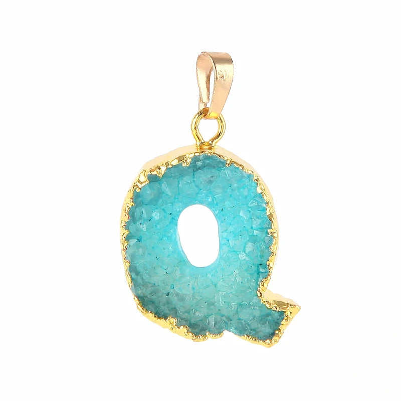 3pcs Jewelry Druzy Pendant Necklace Charms Letter Q Nature Stone