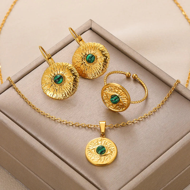 Stainless Steel Natural Stone Jewelry Set for Women