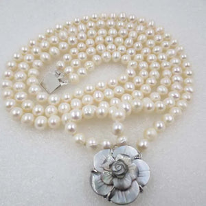 3 Row 8mm Potato Round Freshwater Pearl Necklace